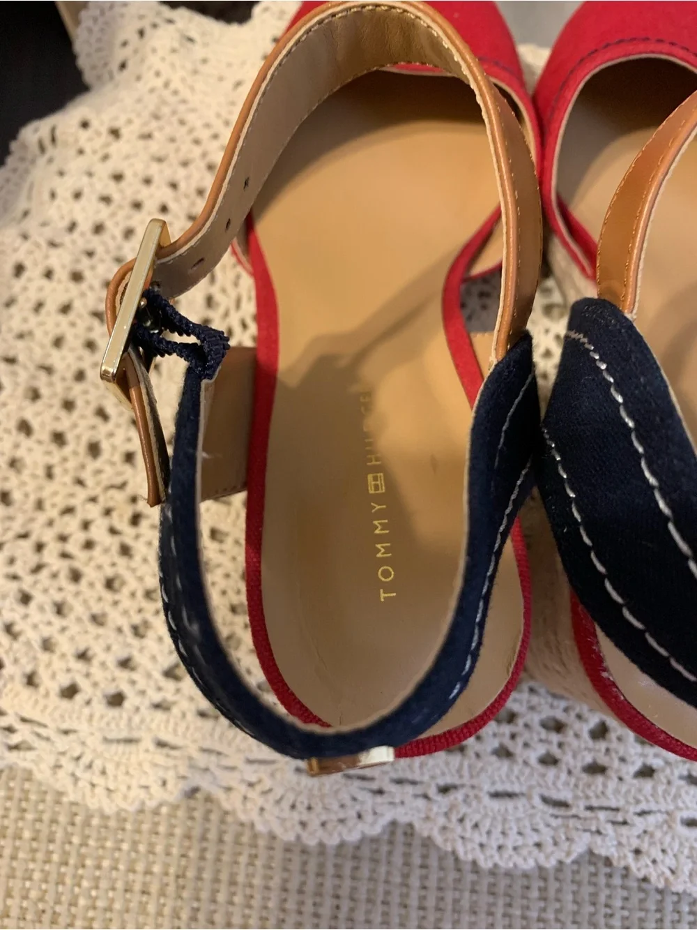 Tommy Hilfiger Red Canvas Nilsa Espadrille Wedge Sandals size 7 1/2
